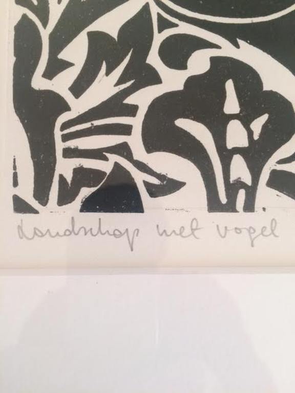 Eliza Kopec  Grote zeer fraaie zeefdruk Titel Donderkop met vogel  Ingelijst kopen? Bied vanaf 35!