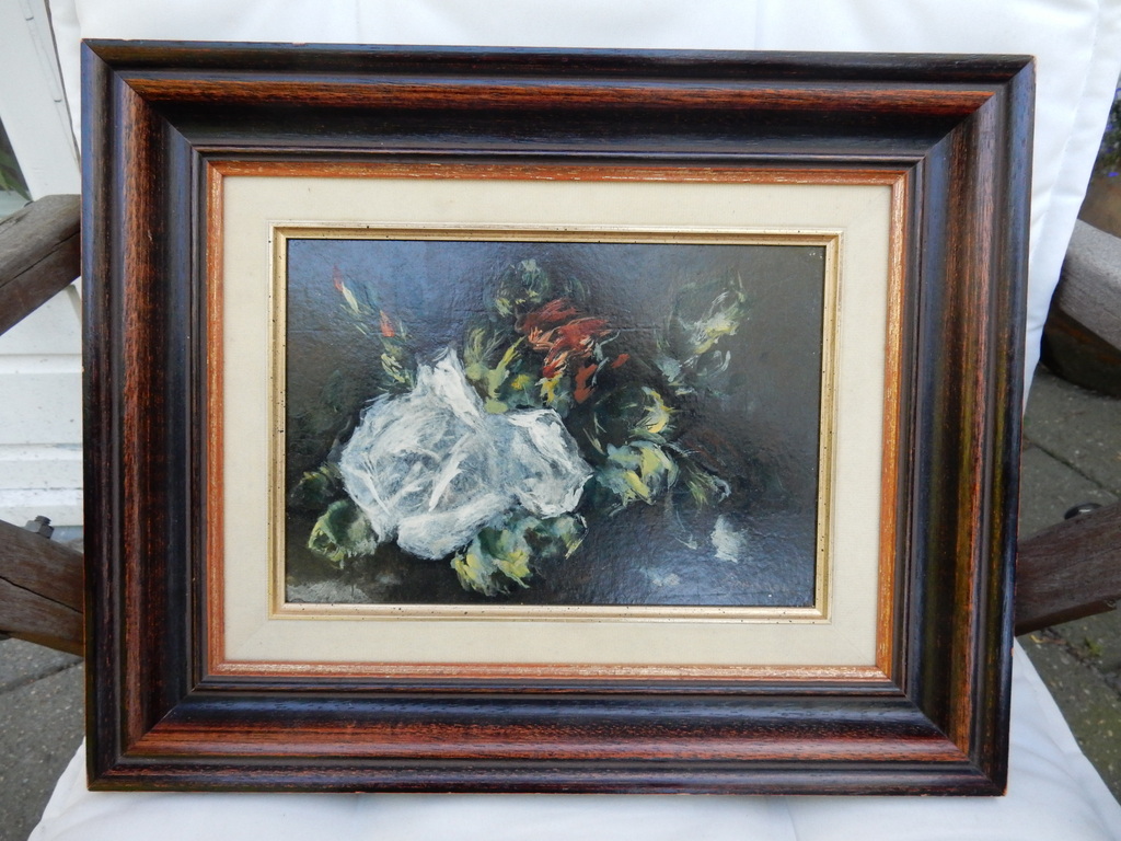 Theo Goedvriend, stilleven/bloemen, olieverf op schilderskarton,r.o. gesigneerd verkocht voor € 75!