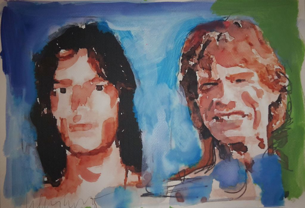 Peter Klashorst - gemengde techniek op aquarel papier - Mick Jagger then & now kopen? Bied vanaf 70!
