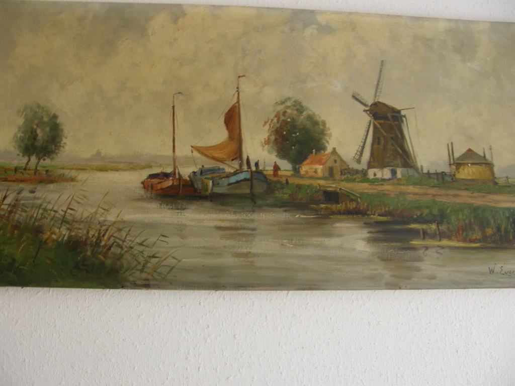 hollands landschap met molen en tjalken kopen? Bied vanaf 40!