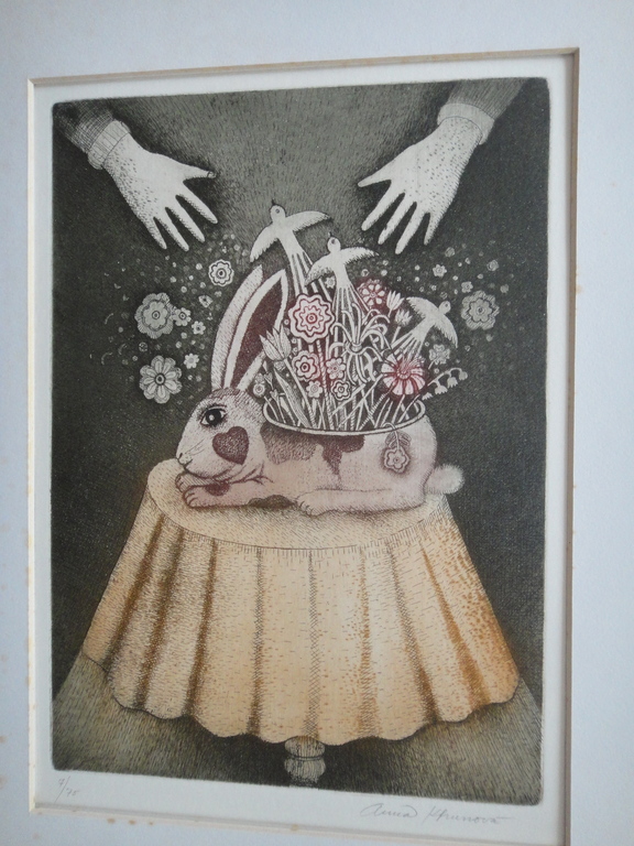 Anna Khunova, ets, 'konijn op lampenkap' verkocht voor € 41!