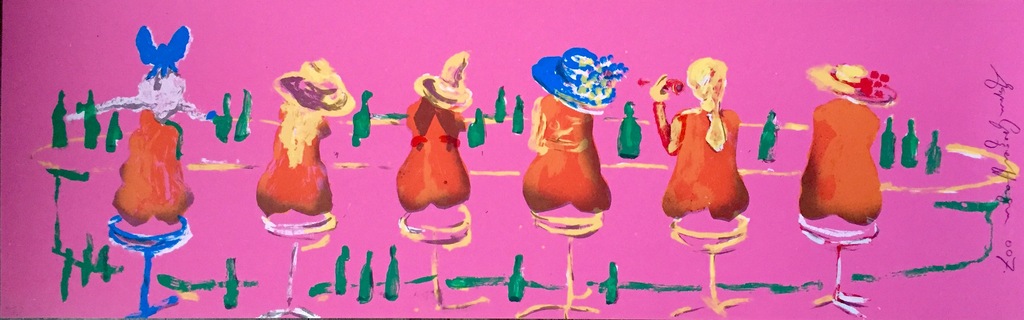 ESPEN GREGER HAGEN, grote handgesigneerde zeefdruk: Six ladies at the pink bar verkocht voor € 46!