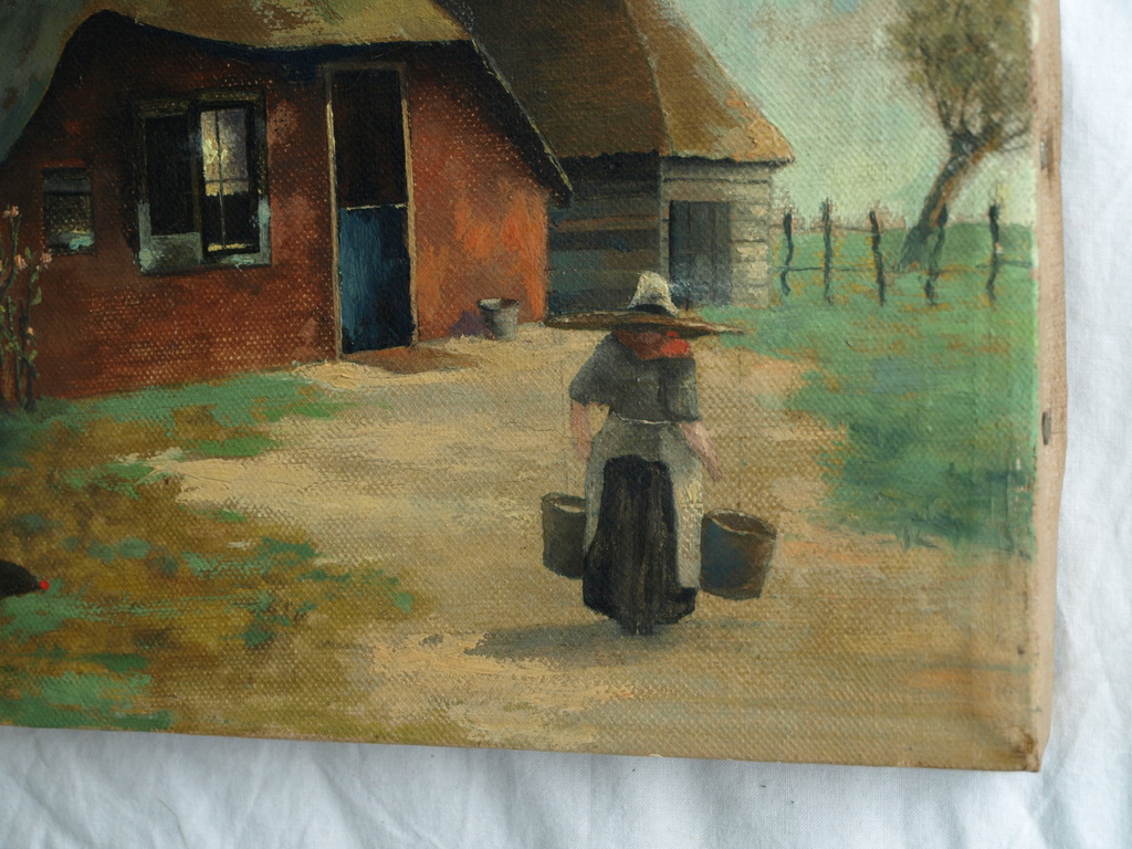 Onbekend : Olieverf op doek – Boerenlandschap – gesigneerd - 1922 kopen? Bied vanaf 1!