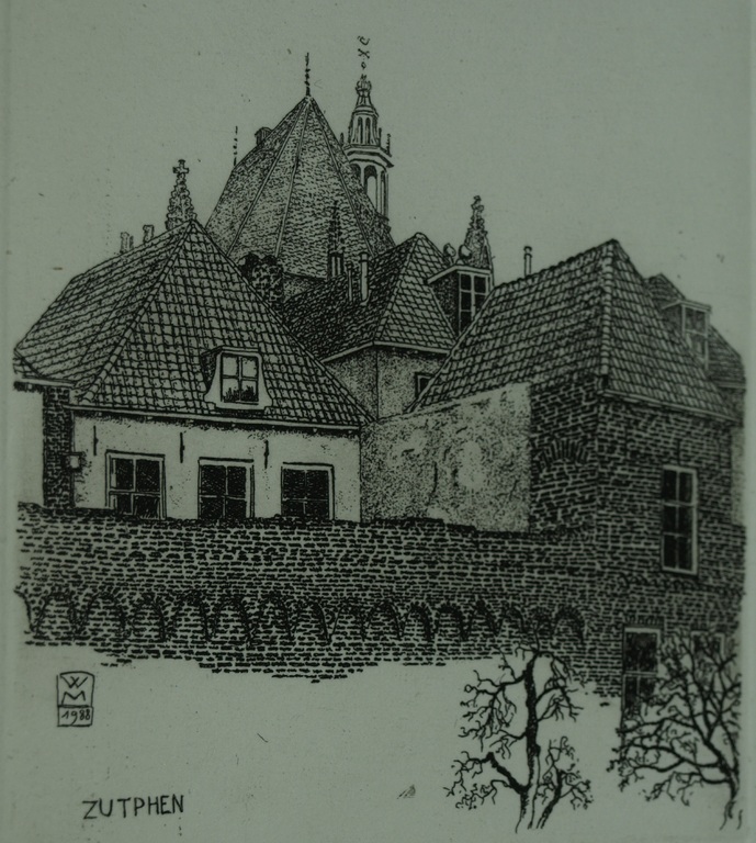 Wim van der Meij : Ets – Zutphen – gesigneerd & ingelijst – 1988 - oplage 100 ex kopen? Bied vanaf 1!