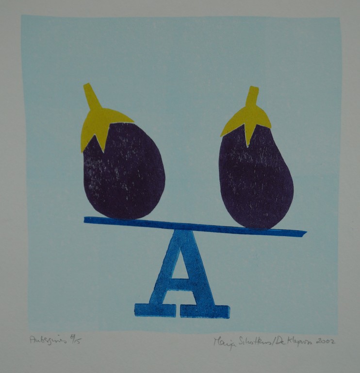 Marja Scholtens/ De Klaproos - Aubergines - gesigneerde houtsnede kopen? Bied vanaf 1!