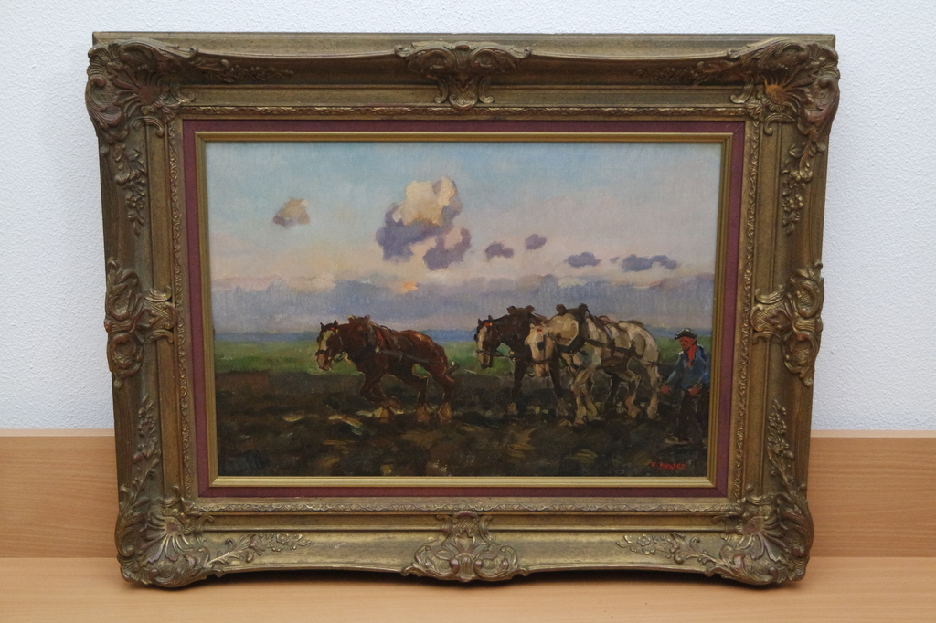 Cor Noltee (1903-1967) - olieverf op doek - ploegen met paarden kopen? Bied vanaf 575!