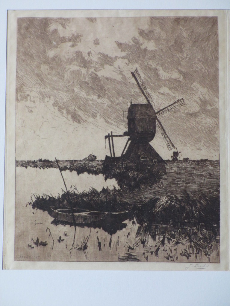 Jan Sirks, Molen in waterlandschap bij Haastrecht, Ets kopen? Bied vanaf 1!