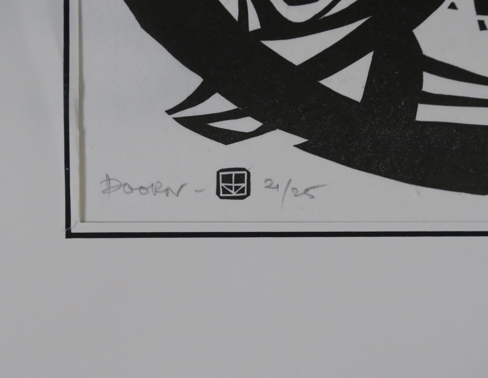 Lot met 2 linosnedes van Jan van Doorn: In de polder en Forellen kopen? Bied vanaf 20!