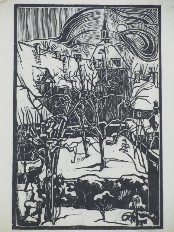 Edith Pijpers, Wintergezicht Amersfoort, Houtsnede kopen? Bied vanaf 45!