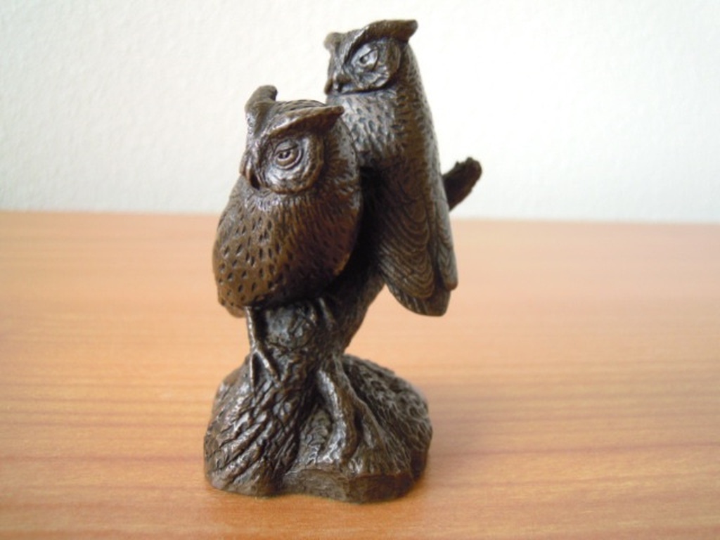 Prachtig massief bronzen beeldje van 2 uilen op een tak- 8,5 cm - gesigneerd AM kopen? Bied vanaf 85!