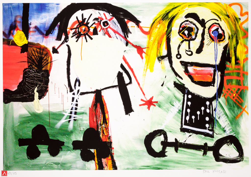 Paul Kostabi 'Loaded Questions', giclée, oplage 75, gesigneerd verkocht voor € 50!