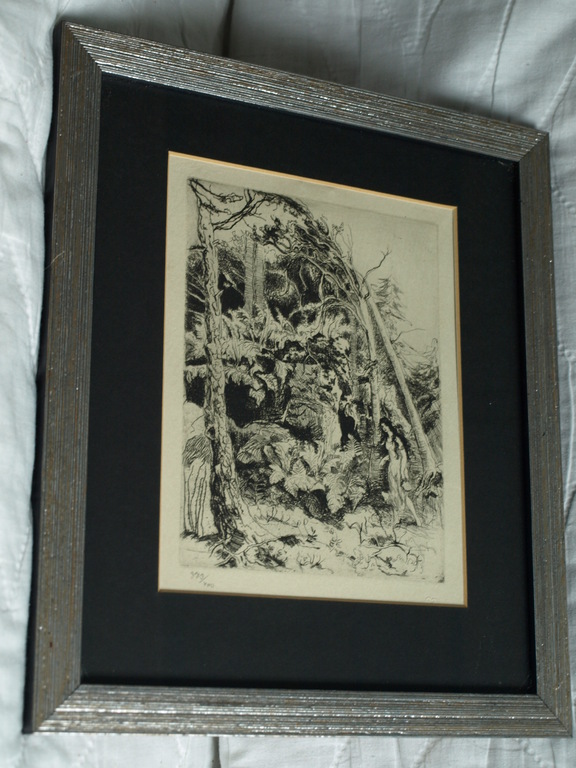 Adolf Jelinek Alex : Ets – Vrouw in het bos – gesigneerd & ingelijst – 1935 kopen? Bied vanaf 1!