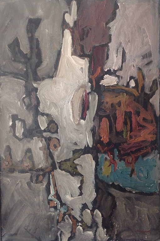Jaap Stellaart, olie op doek, titel: Know what I mean?, abstracte compositie.  kopen? Bied vanaf 250!