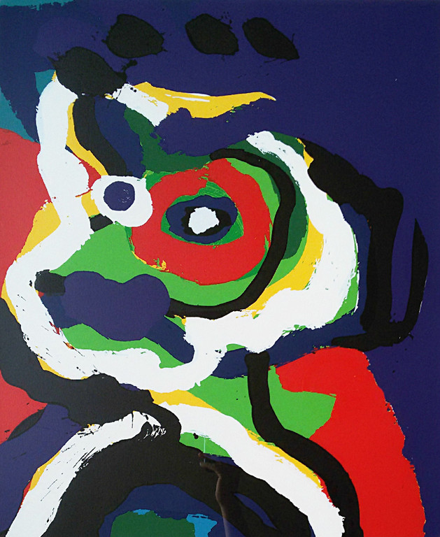 Karel Appel - Green head, gesigneerde zeefdruk (ingelijst, groot) verkocht voor € 900!