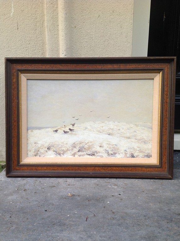 Johan Briedé, Vogels in besneeuwde duinen te Katwijk kopen? Bied vanaf 300!