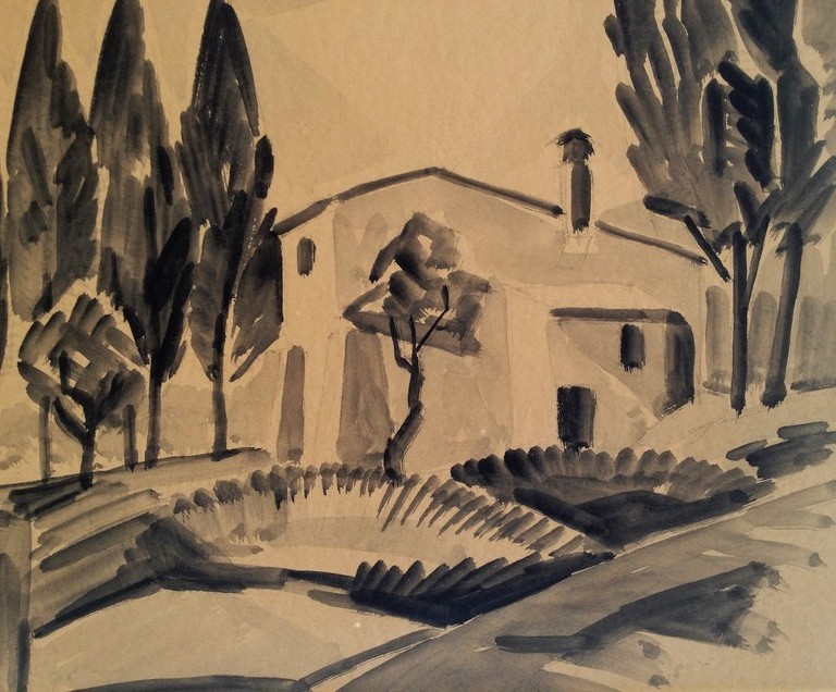 Onbekende Kunstenaar: Inkt Tekening , Landschap St-Paul - Bergense school stijl. kopen? Bied vanaf 1!