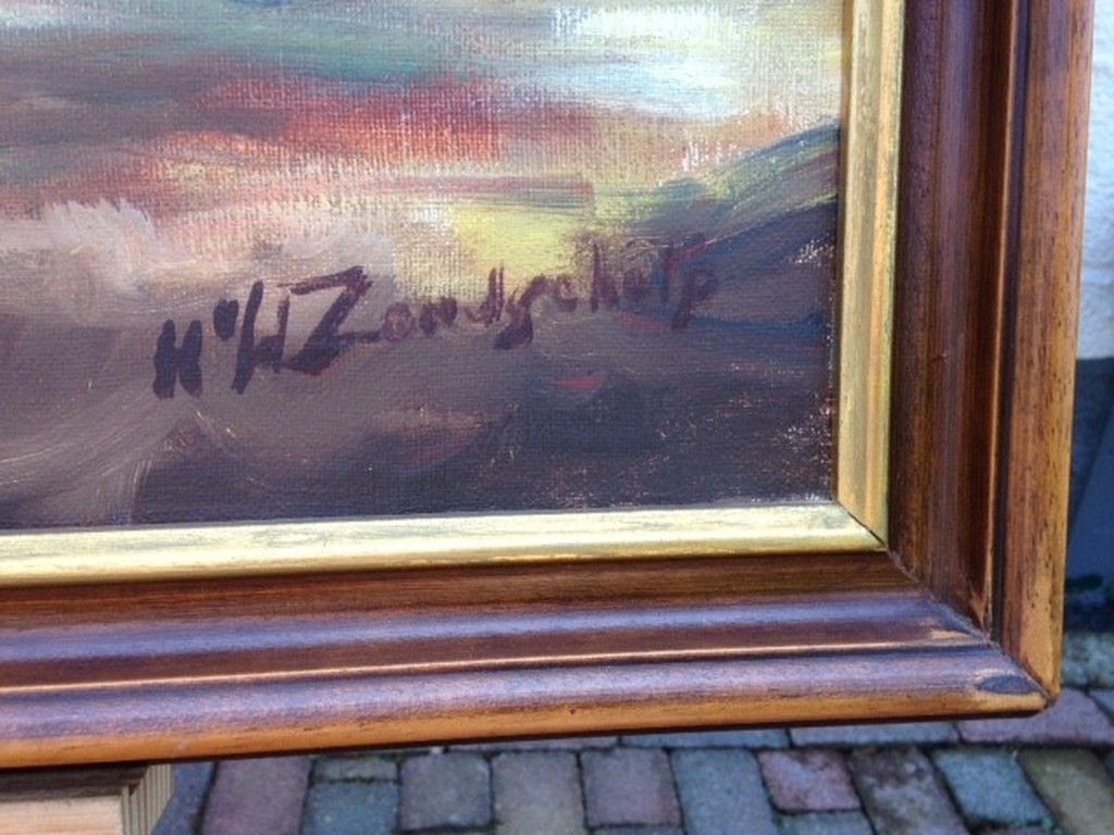 Henk van de Zandschulp, olieverf op doek, Korenschoven op het veld kopen? Bied vanaf 100!