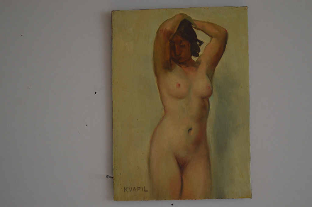 Charles Kvapil ( 1884-1957) femme nue, ca. 1940 - 14 x 20 olie-paneel  verkocht voor € 200!