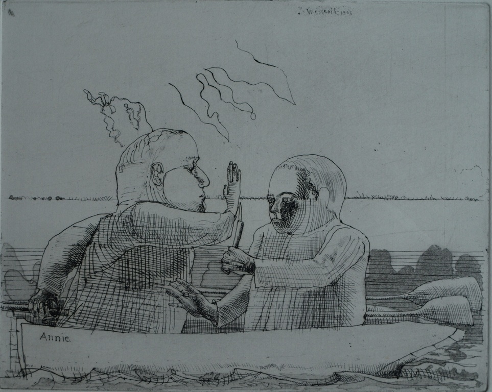 Co Westerik : Ets – 2 Mannen in een boot – Gesigneerd – 1965 – Prent 190 verkocht voor € 180!