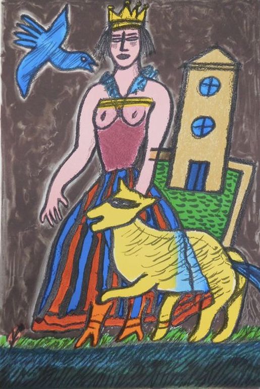 Guillaume Corneille - kleurenlitho - La Reine du Monde: L'oiseau bleu kopen? Bied vanaf 165!