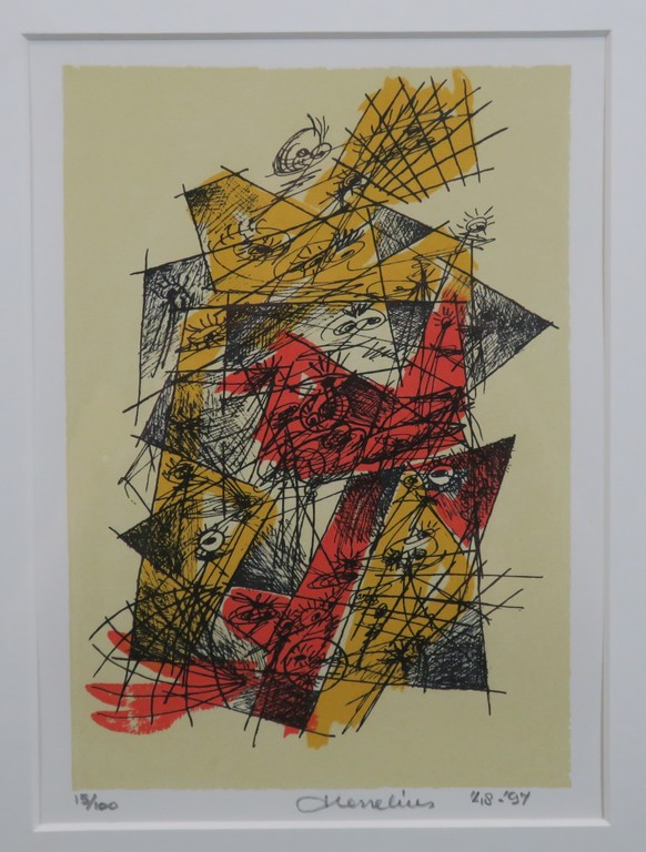 Henk Hesselius: Litho, Z.T. (rood/geel) - Ingelijst kopen? Bied vanaf 35!