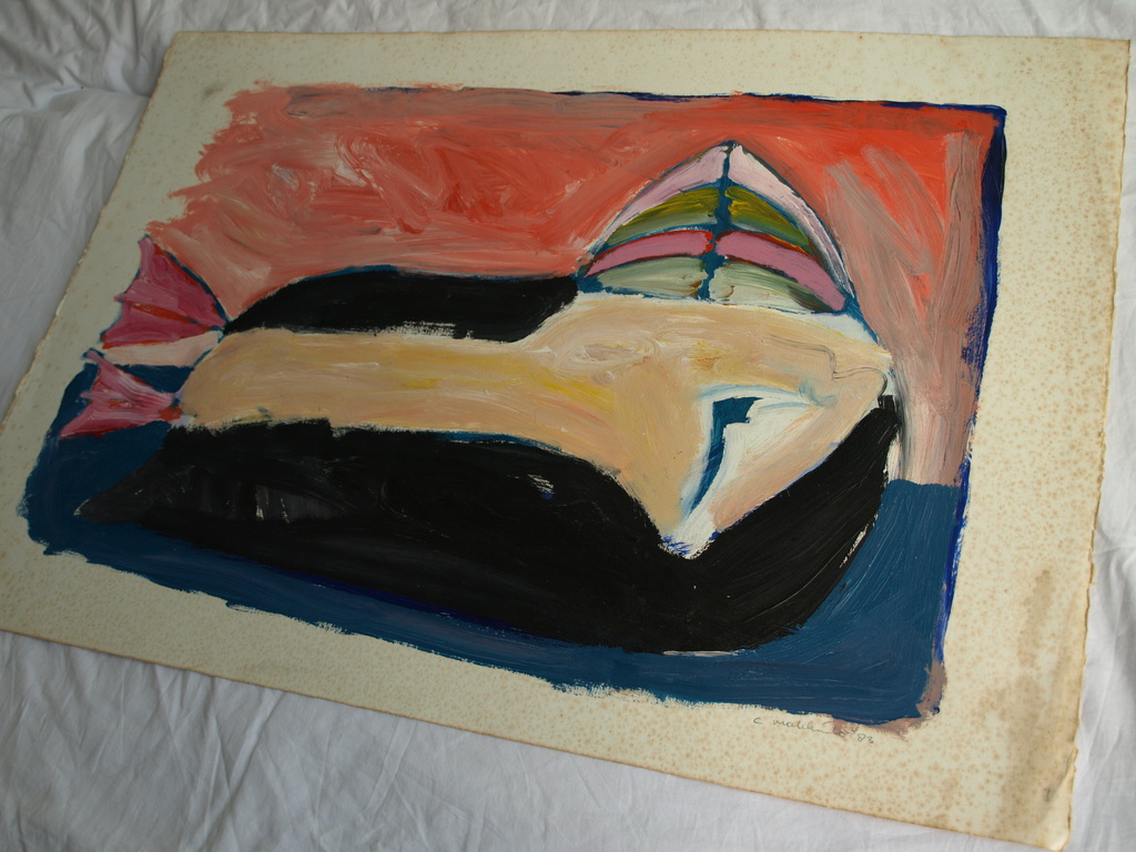 Cornelis Makkink : Olieverf op papier, Papegaaiduiker – gesigneerd - 1983 kopen? Bied vanaf 1!