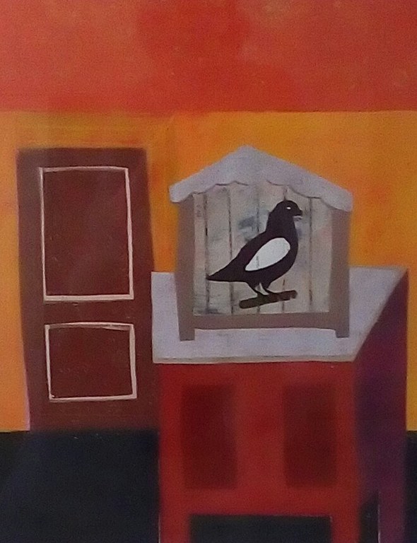 Betty Scheer: Lino, Kamer met vogelkooi - Ingelijst verkocht voor € 60!