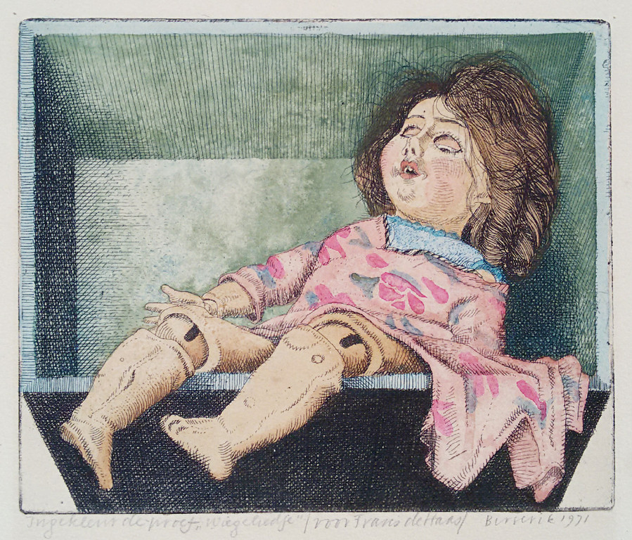 Herman Berserik - Wiegeliedje, ets (met de hand ingekleurde proefdruk) verkocht voor € 110!