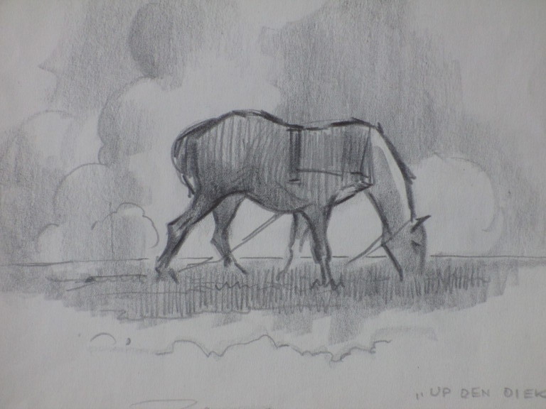 Karel van Seben, Up den diek, Tekening 1945 kopen? Bied vanaf 1!