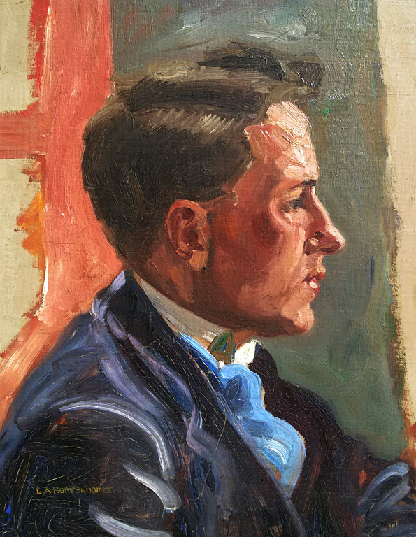 Louis Arnoldus Kortenhorst - Portret van zijn broer, marouflé (ingelijst) verkocht voor € 82!
