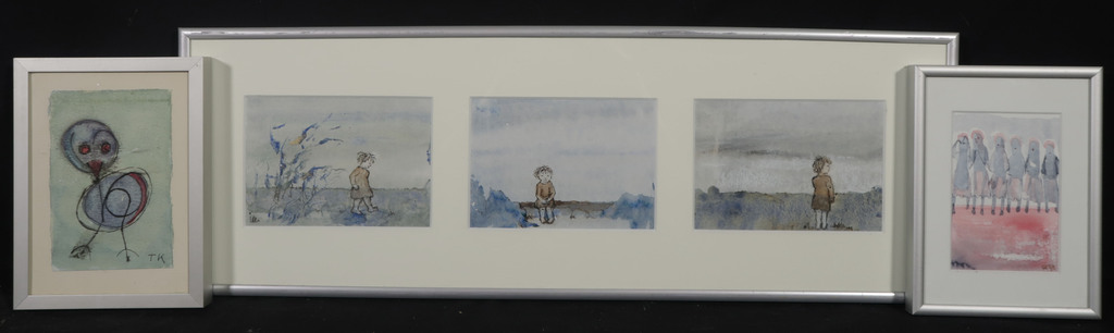 Onbekend gesigneerd: 3x Aquarel, o.a. Meisje in landschap - Ingelijst kopen? Bied vanaf 1!