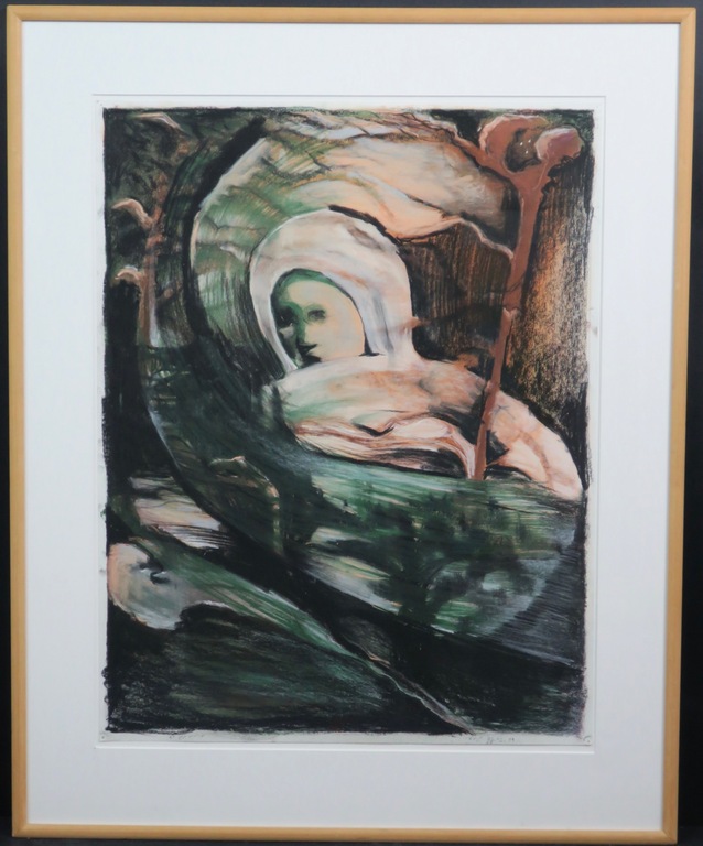 Nour Edinne Jarram: Pastel, Zonder titel -Ingelijst verkocht voor € 80!