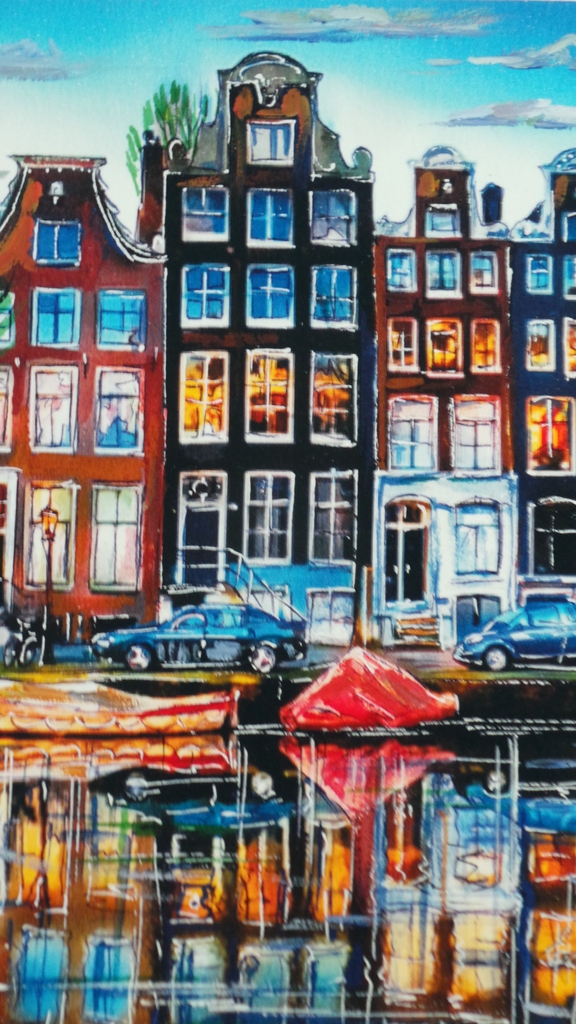 Elena Polyakova:   Een gracht in Amsterdam, Gemengde techniek kopen? Bied vanaf 100!