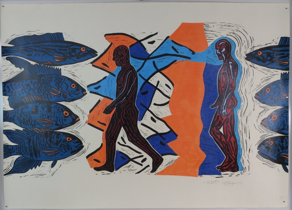 Hans Wap: Lino, Man en vissen (zeer groot) verkocht voor € 35!