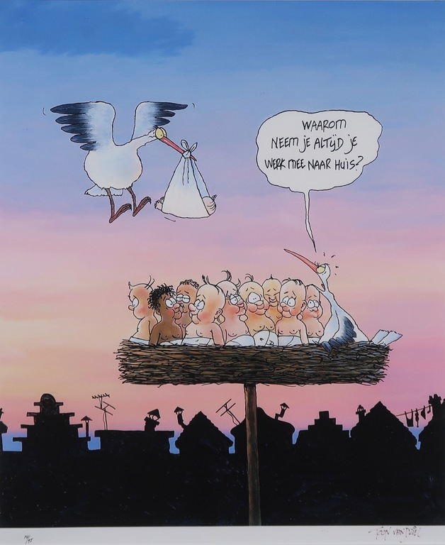 Toon van Driel: Giclee, Ooievaar - Ingelijst kopen? Bied vanaf 60!