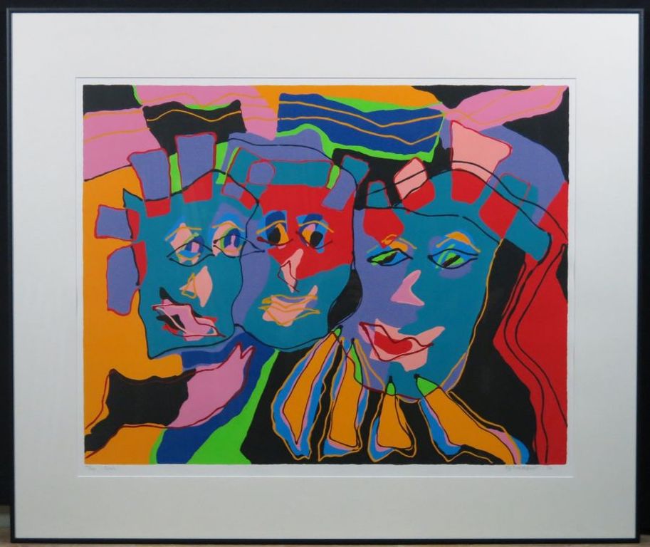 Marianne Naerebout: Zeefdruk, Faces - Ingelijst kopen? Bied vanaf 70!