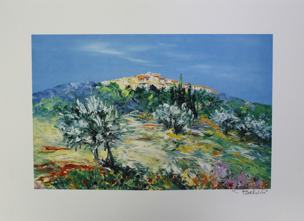 MARCEL BELVISI - FELSENDORF IN BLÜHENDER LANDSCHAFT, grote litho, handgesigneerd kopen? Bied vanaf 1!