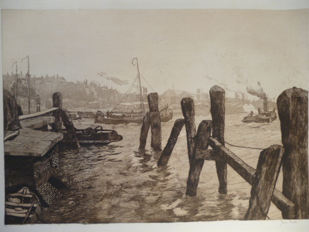 Jan Sirks - ets - Havengezicht Rotterdam verkocht voor € 60!