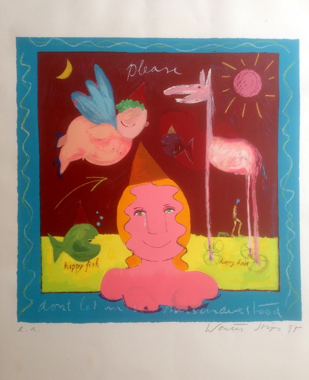 Wouter stips, zeefdruk e.a. Titel happy fish/happy horse.  kopen? Bied vanaf 1!