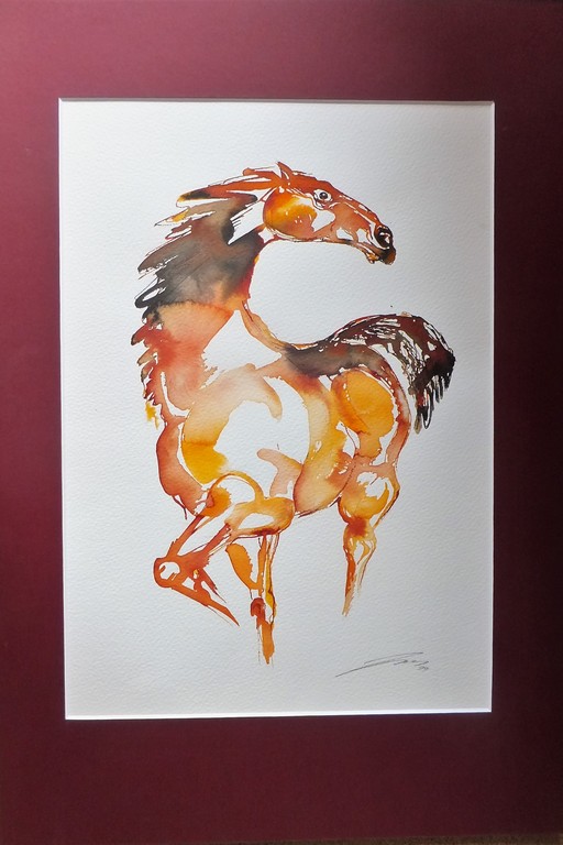 Tjavdar Iliev (1950) - aquarel - paard kopen? Bied vanaf 100!