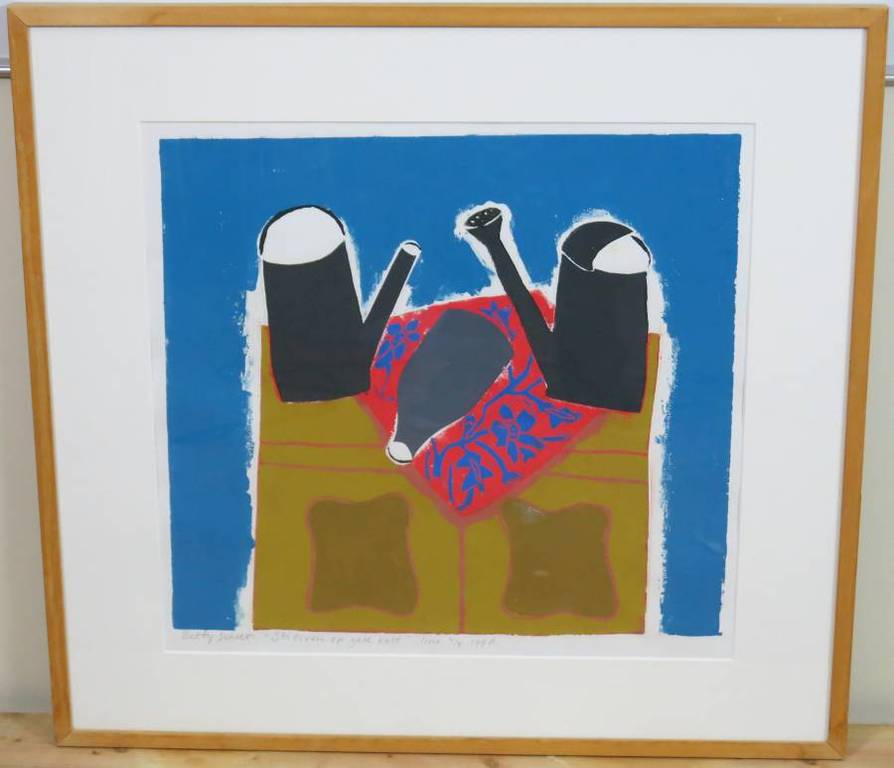 Betty Scheer: Lino, Stilleven op gele kast - Ingelijst kopen? Bied vanaf 70!