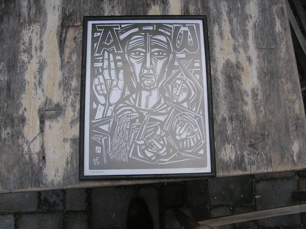 Originele Linoleumsnede van Jezus Christus en de vier Apostelen kopen? Bied vanaf 25!