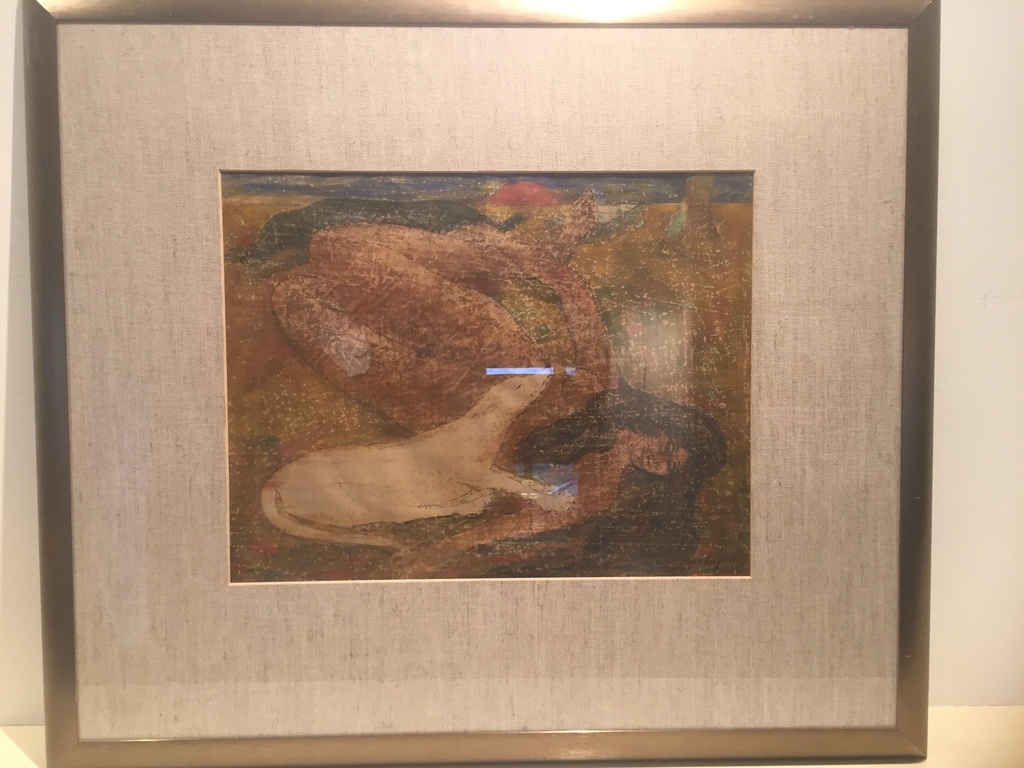 Ger Langeweg, aquarel, dame naakt met 2 honden rustend in landschap, 1968 kopen? Bied vanaf 200!