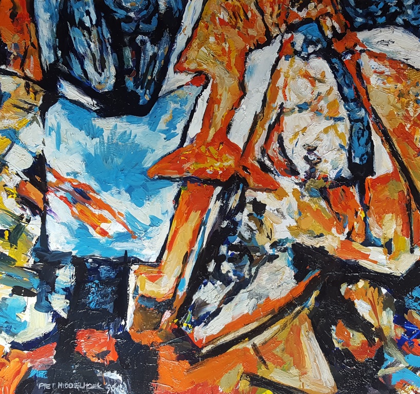 Piet Middelhoek - olieverf op doek, gesigneerd m.o. en gedateerd '93 verkocht voor € 209!