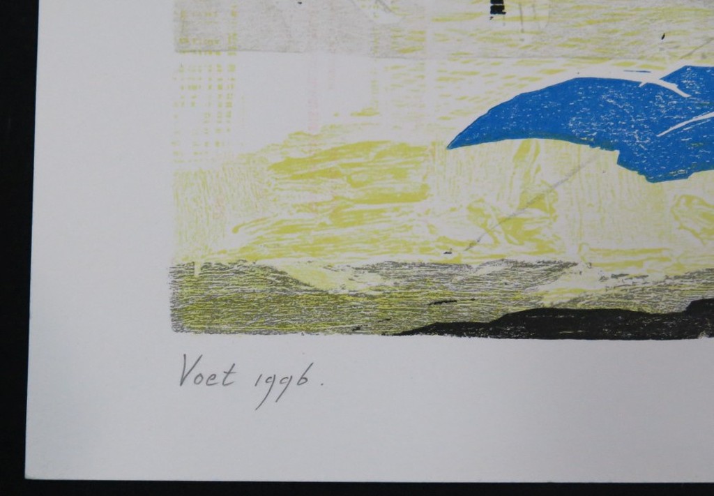 Wilfred Voet: Houtsnede, Zonder titel (groen) - Ingelijst kopen? Bied vanaf 20!