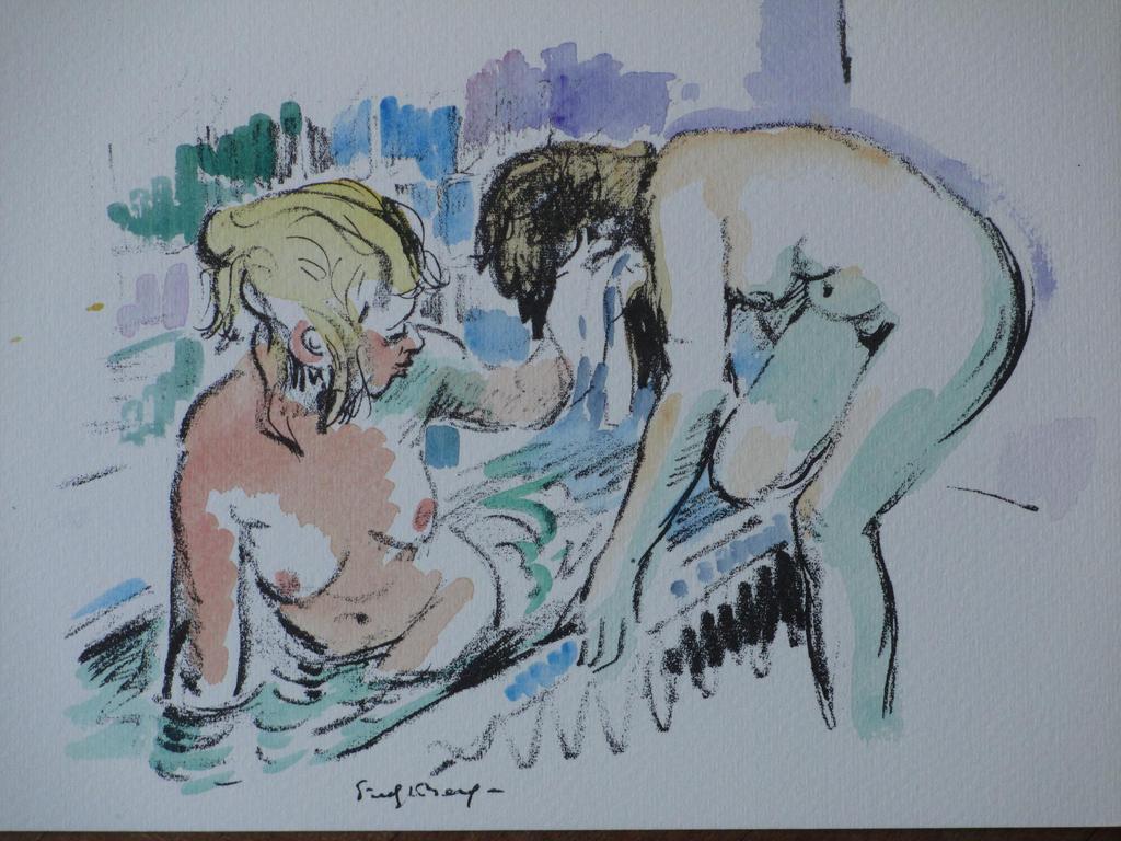 Freek van den Berg, Samen in bad, Handgekleurde litho sold for € 55!
