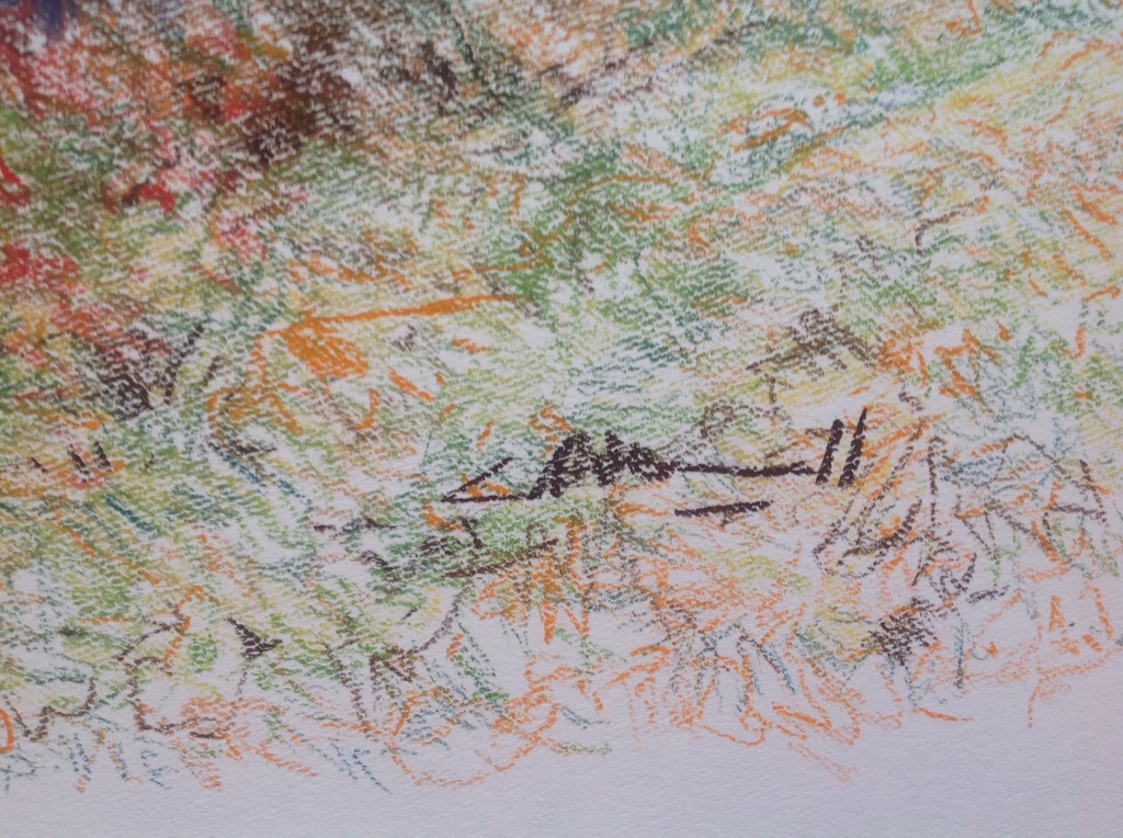 Cees Heuff; gekleurde tekening, bergdorp met kasteel kopen? Bied vanaf 1!