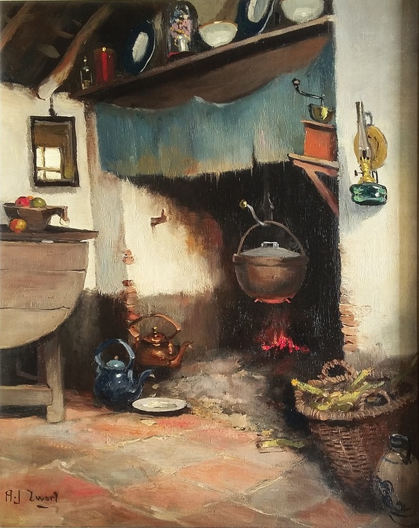 A.J. Zwart (1903-1981) - Interieur te Lage Mierde verkocht voor € 250!