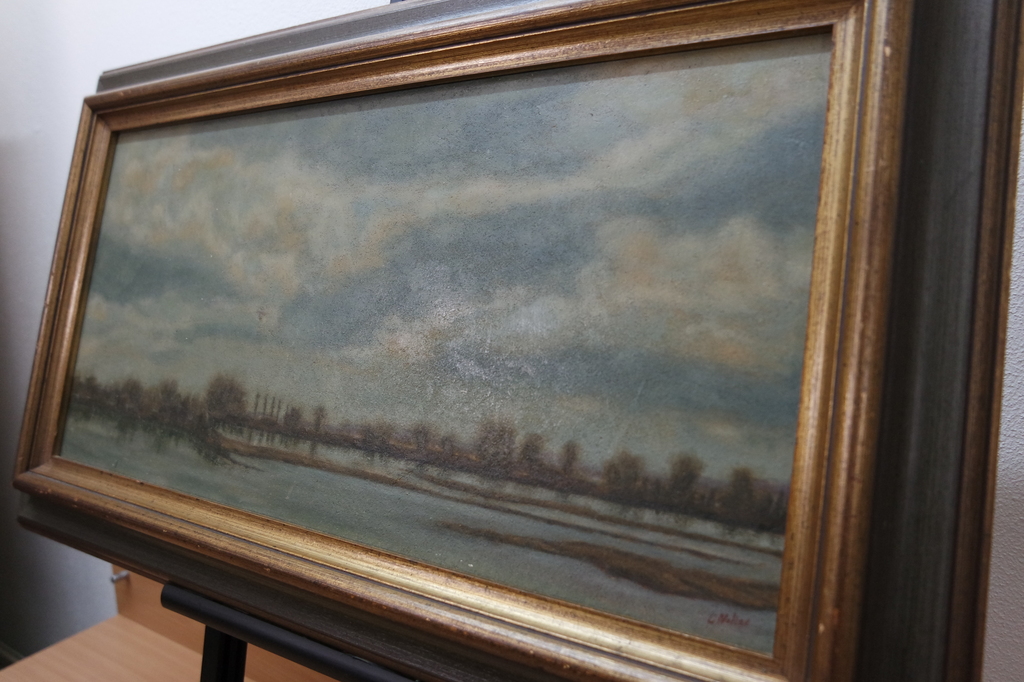 Hollandse school: olieverf op paneel , rivierlandschap kopen? Bied vanaf 95!