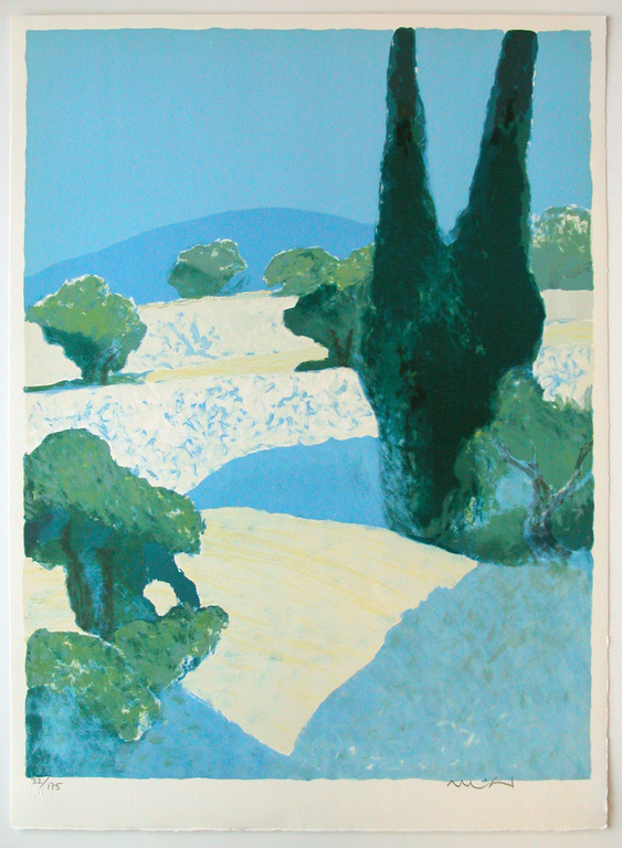 Roger Muhl, kleurenlitho, 'Paysage provencale' - MOURLOT verkocht voor € 60!